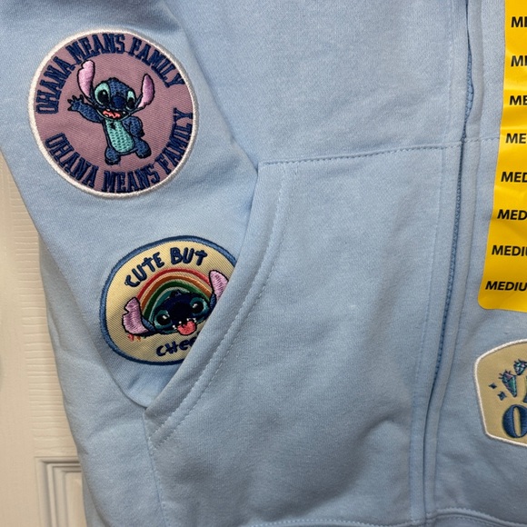 Disney Light Blue Stitch Hoodie with Patches Medium NWT - Picture 5 of 13